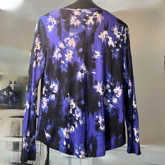 Simply Vera Vera Wang Floral Long-Sleeve Blouse Size L - Picture 2 of 8